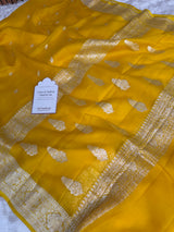 Yellow Lite Pure Khaddi Chiffon Handloom Saree with Real Silver Zari