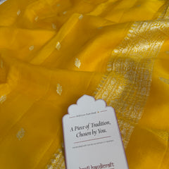 Yellow Lite Pure Khaddi Chiffon Handloom Saree with Real Silver Zari