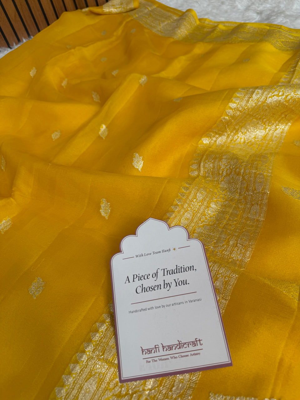 Yellow Lite Pure Khaddi Chiffon Handloom Saree with Real Silver Zari