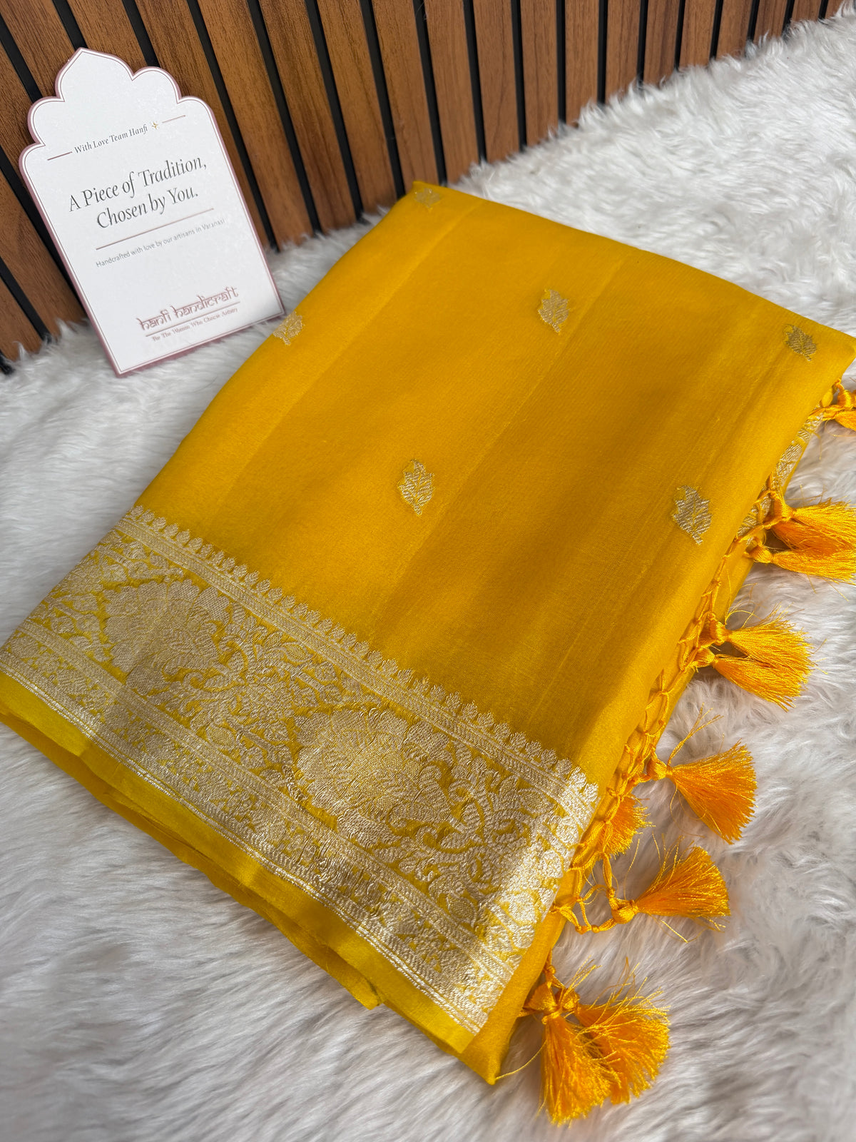 Yellow Lite Pure Khaddi Chiffon Handloom Saree with Real Silver Zari