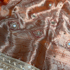 Metallic Orange Pure Tissue Silk Handcrafted Saree
