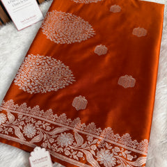 Rust Orange Rangmahal Sona-Rupa Banarasi Mashru Silk Saree