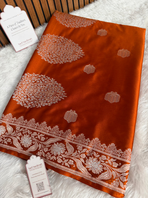 Rust Orange Rangmahal Sona-Rupa Banarasi Mashru Silk Saree