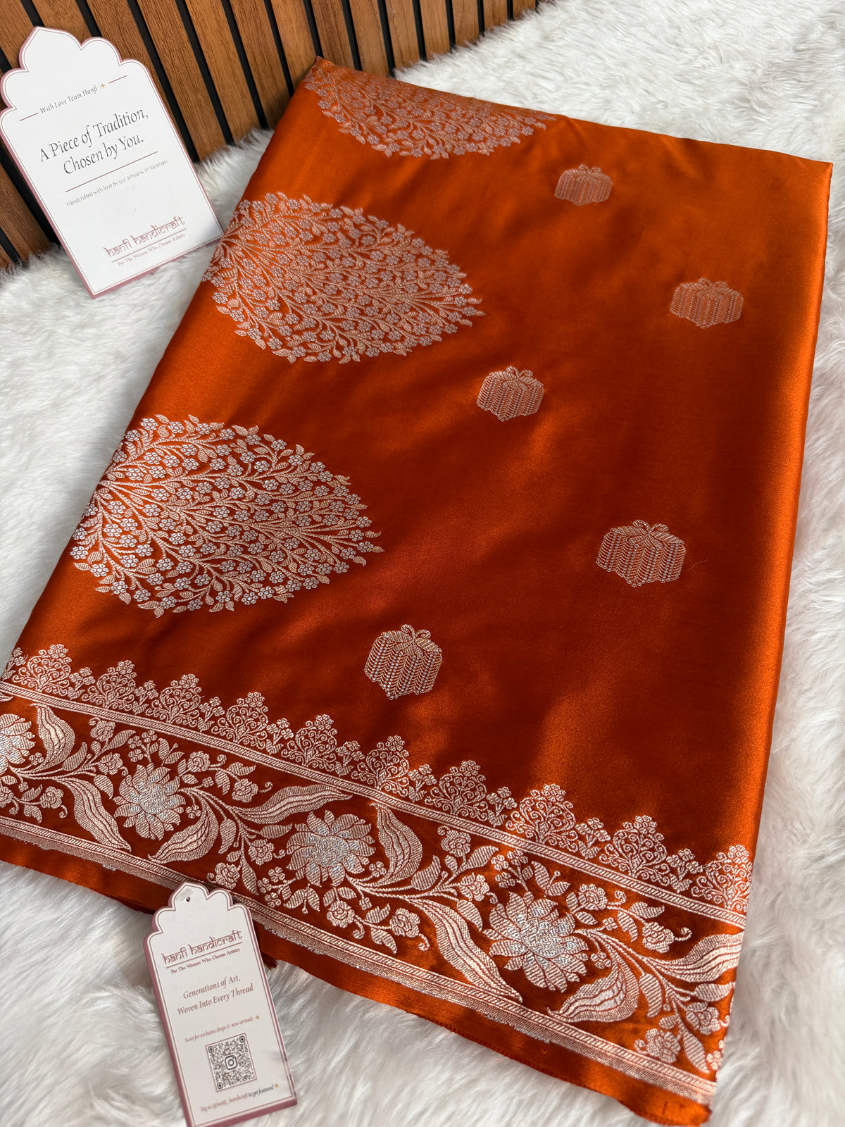 Rust Orange Rangmahal Sona-Rupa Banarasi Mashru Silk Saree