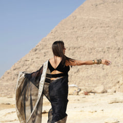 Pearl Black Banarasi Rajkumari Mirror Work Tissue Silk Saree