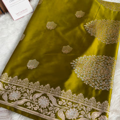 Olive Green Rangmahal Sona-Rupa Banarasi Mashru Silk Saree