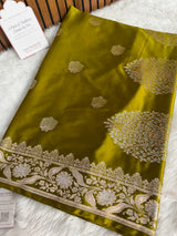 Olive Green Rangmahal Sona-Rupa Banarasi Mashru Silk Saree