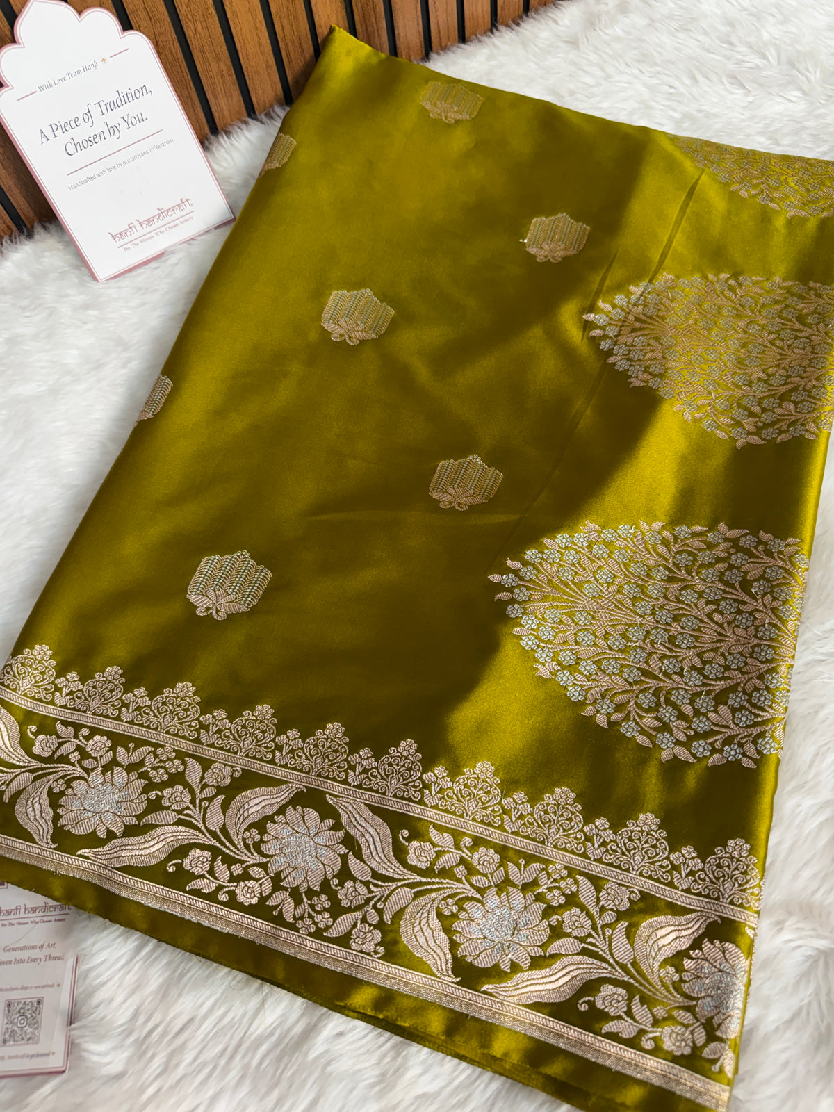 Olive Green Rangmahal Sona-Rupa Banarasi Mashru Silk Saree