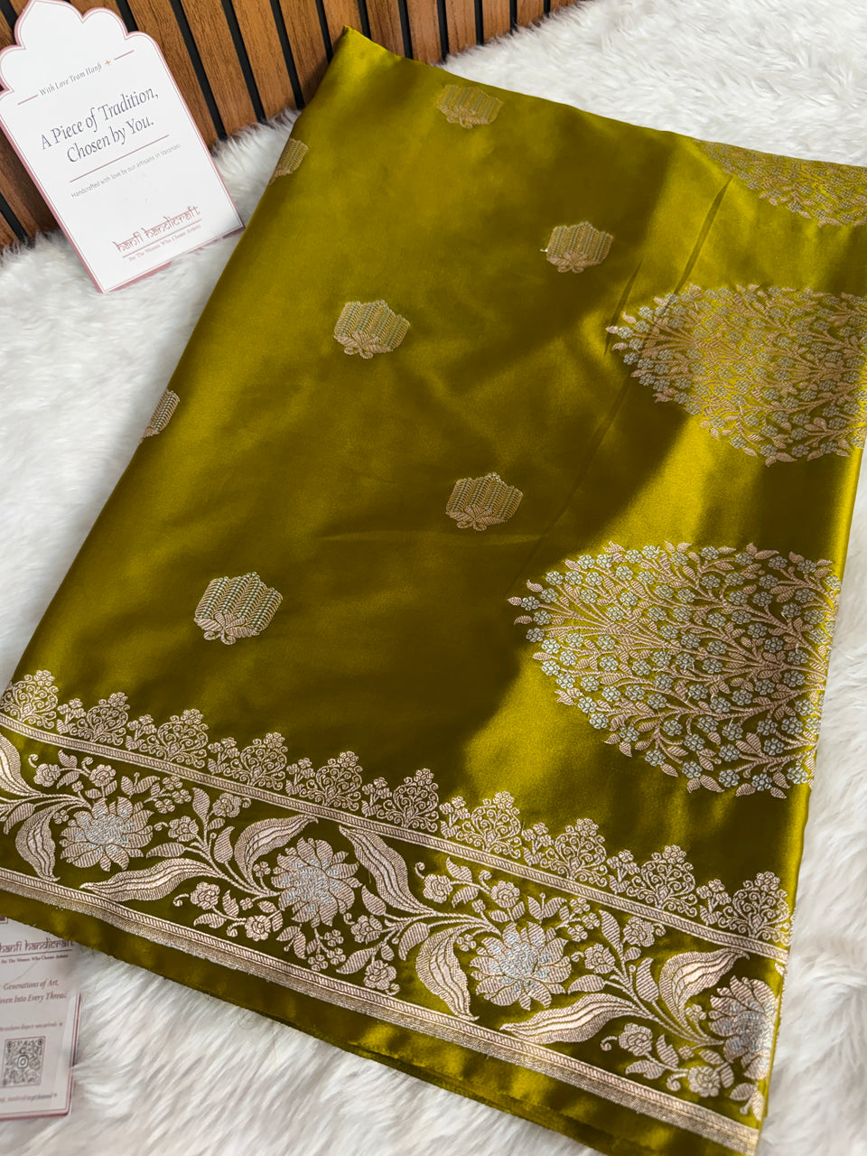Olive Green Rangmahal Sona-Rupa Banarasi Mashru Silk Saree