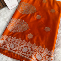 Saffron Orange Rangmahal Sona-Rupa Banarasi Mashru Silk Saree