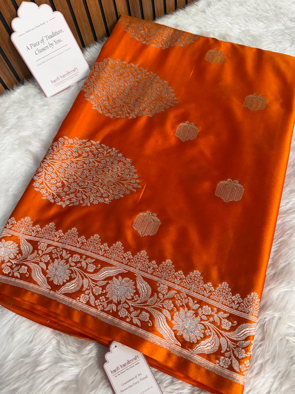 Saffron Orange Rangmahal Sona-Rupa Banarasi Mashru Silk Saree