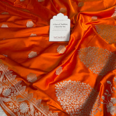 Saffron Orange Rangmahal Sona-Rupa Banarasi Mashru Silk Saree