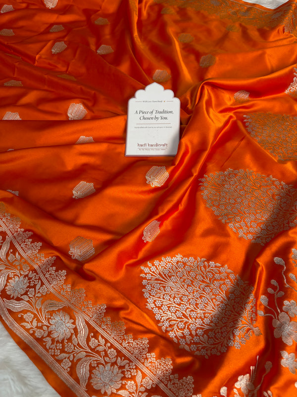 Saffron Orange Rangmahal Sona-Rupa Banarasi Mashru Silk Saree
