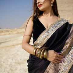 Pearl Black Banarasi Rajkumari Mirror Work Tissue Silk Saree