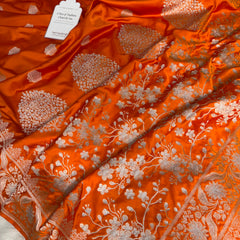 Saffron Orange Rangmahal Sona-Rupa Banarasi Mashru Silk Saree