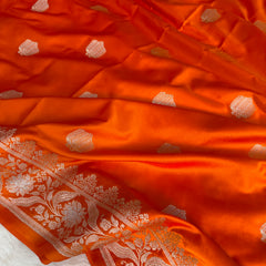 Saffron Orange Rangmahal Sona-Rupa Banarasi Mashru Silk Saree