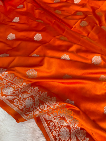 Saffron Orange Rangmahal Sona-Rupa Banarasi Mashru Silk Saree