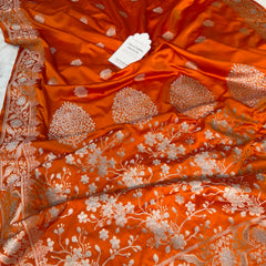 Saffron Orange Rangmahal Sona-Rupa Banarasi Mashru Silk Saree