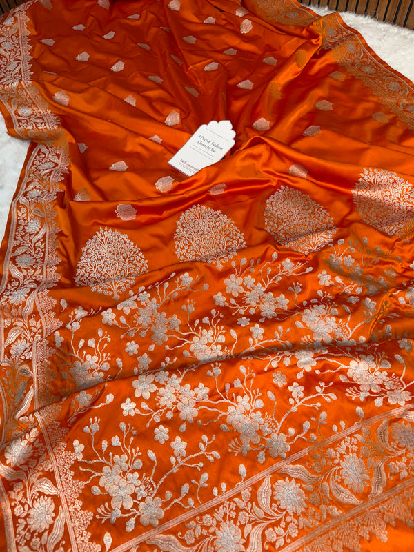 Saffron Orange Rangmahal Sona-Rupa Banarasi Mashru Silk Saree