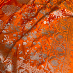Saffron Orange Rangmahal Sona-Rupa Banarasi Mashru Silk Saree