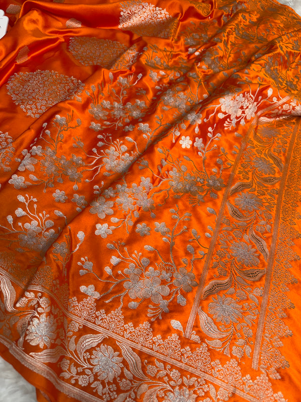 Saffron Orange Rangmahal Sona-Rupa Banarasi Mashru Silk Saree