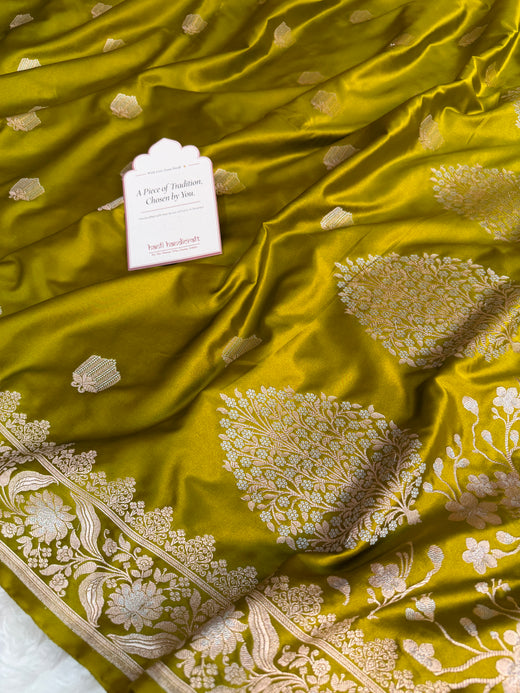 Olive Green Rangmahal Sona-Rupa Banarasi Mashru Silk Saree