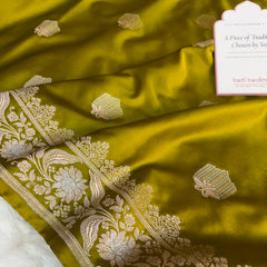 Olive Green Rangmahal Sona-Rupa Banarasi Mashru Silk Saree