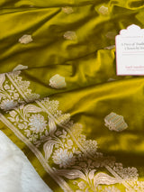 Olive Green Rangmahal Sona-Rupa Banarasi Mashru Silk Saree