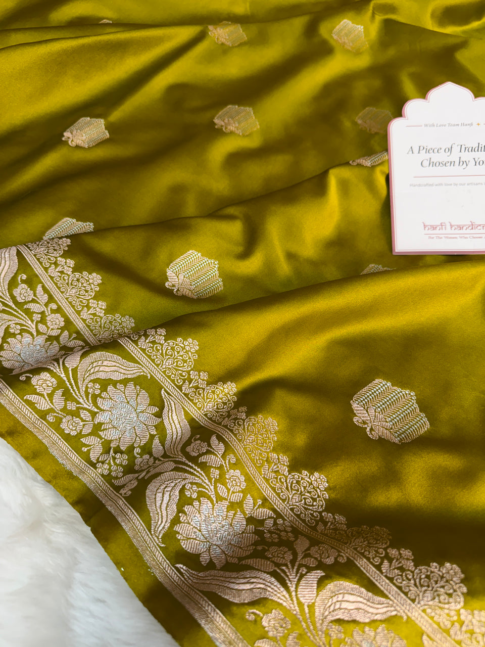 Olive Green Rangmahal Sona-Rupa Banarasi Mashru Silk Saree
