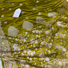 Olive Green Rangmahal Sona-Rupa Banarasi Mashru Silk Saree