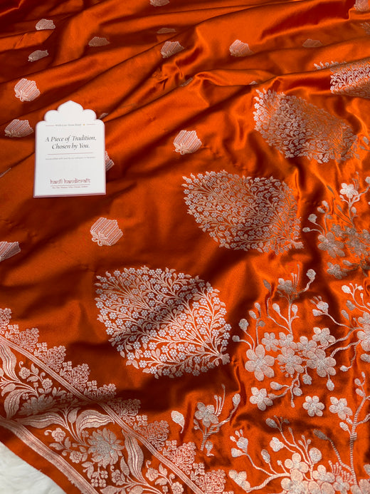 Rust Orange Rangmahal Sona-Rupa Banarasi Mashru Silk Saree