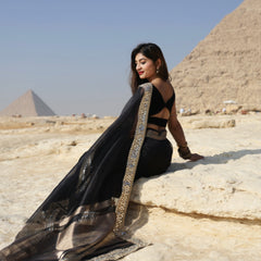 Pearl Black Banarasi Rajkumari Mirror Work Tissue Silk Saree