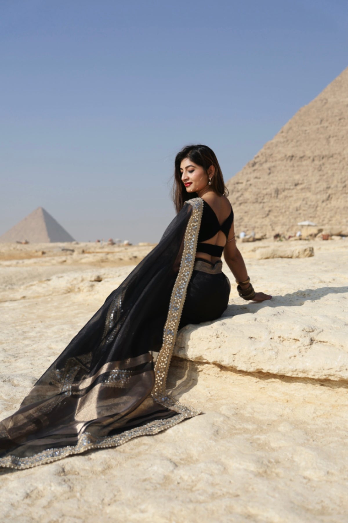 Pearl Black Banarasi Rajkumari Mirror Work Tissue Silk Saree