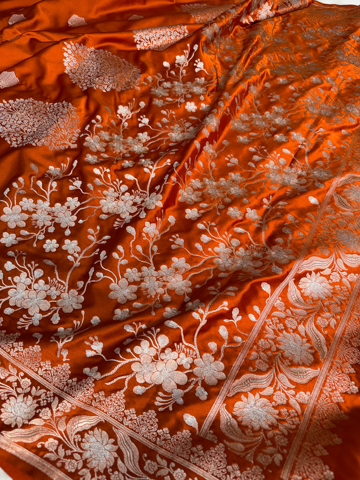 Rust Orange Rangmahal Sona-Rupa Banarasi Mashru Silk Saree