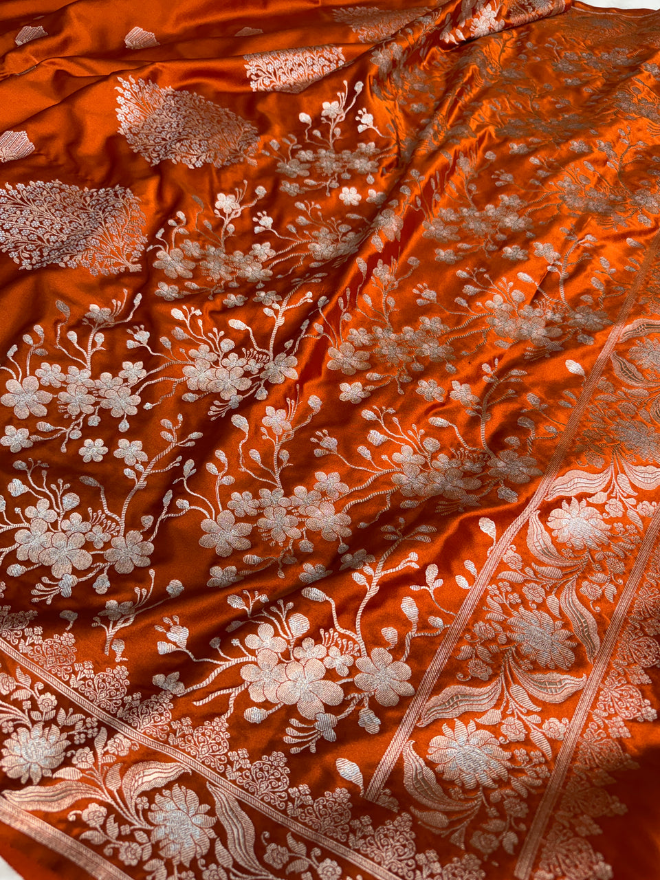 Rust Orange Rangmahal Sona-Rupa Banarasi Mashru Silk Saree