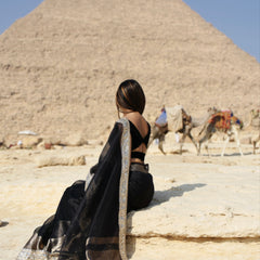 Pearl Black Banarasi Rajkumari Mirror Work Tissue Silk Saree