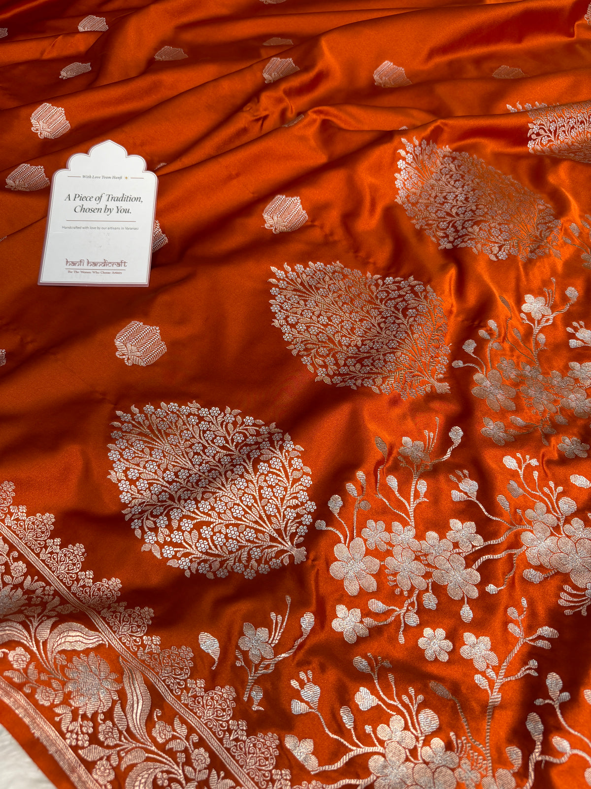 Rust Orange Rangmahal Sona-Rupa Banarasi Mashru Silk Saree