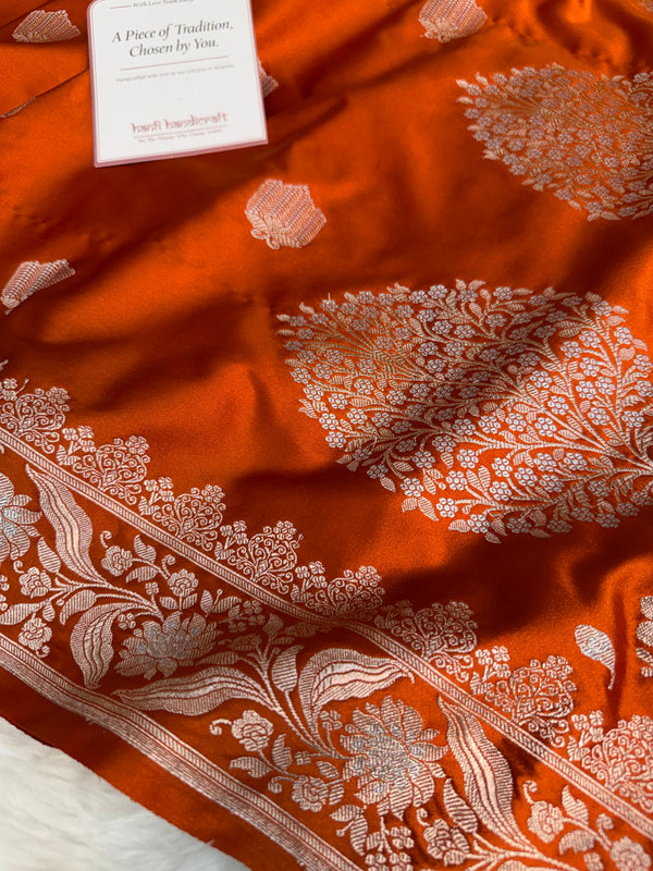 Rust Orange Rangmahal Sona-Rupa Banarasi Mashru Silk Saree