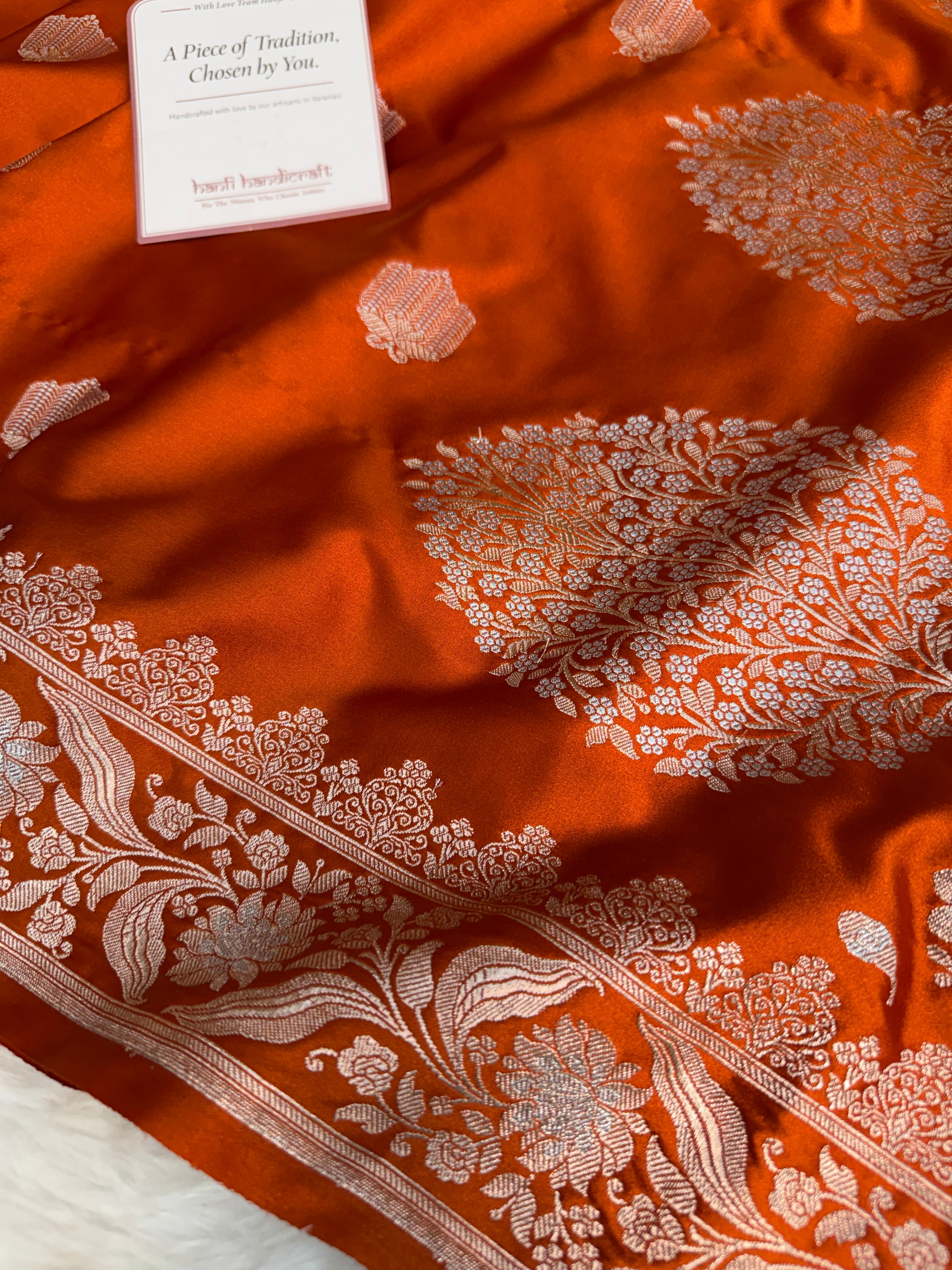 Rust Orange Rangmahal Sona-Rupa Banarasi Mashru Silk Saree