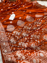 Rust Orange Rangmahal Sona-Rupa Banarasi Mashru Silk Saree
