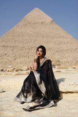 Pearl Black Banarasi Rajkumari Mirror Work Tissue Silk Saree