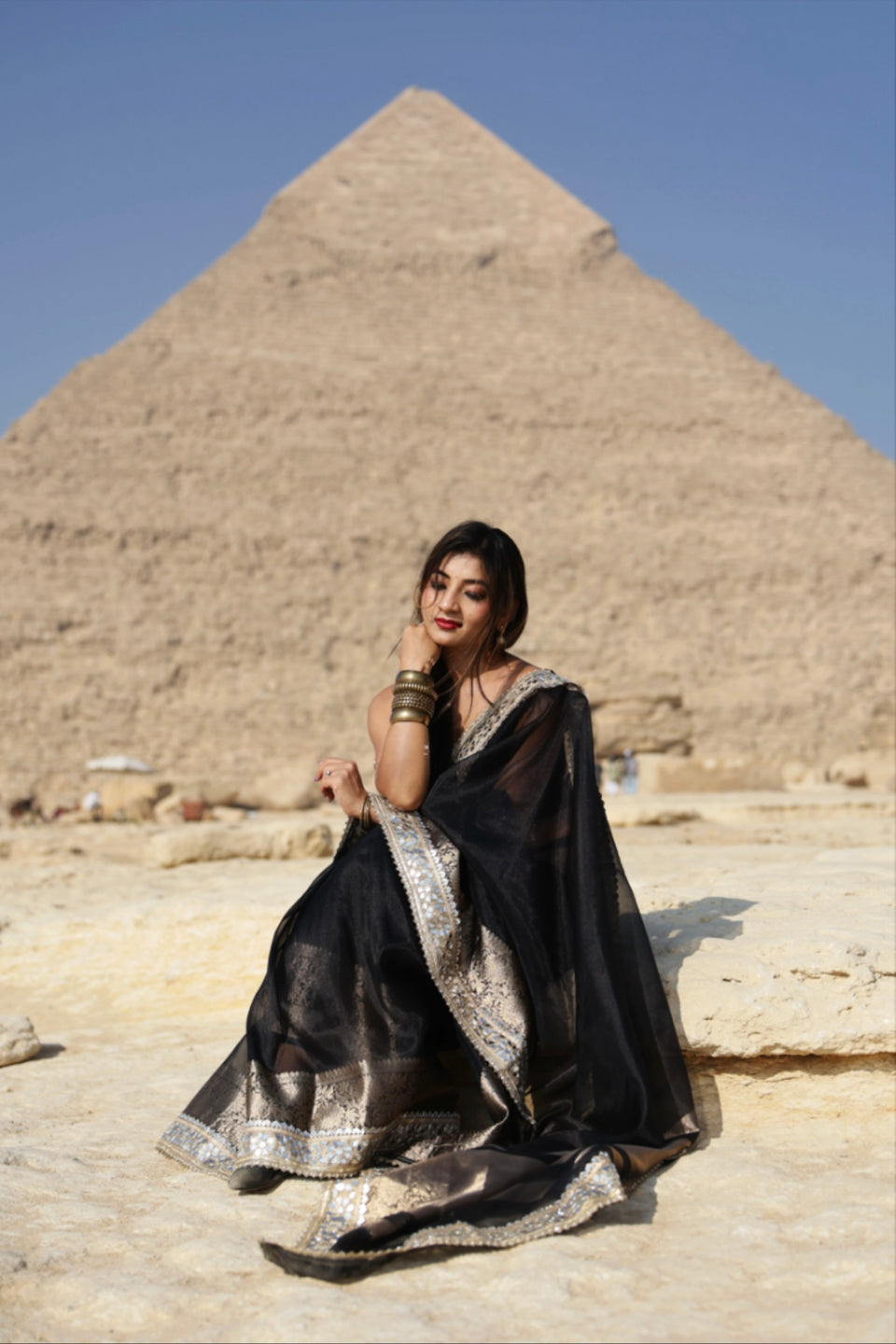 Pearl Black Banarasi Rajkumari Mirror Work Tissue Silk Saree