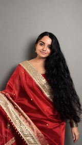 Bold Red Shahi Ghungroo Handcrafted Tissue Silk Saree