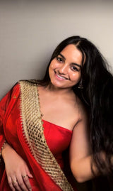 Bold Red Shahi Ghungroo Handcrafted Tissue Silk Saree