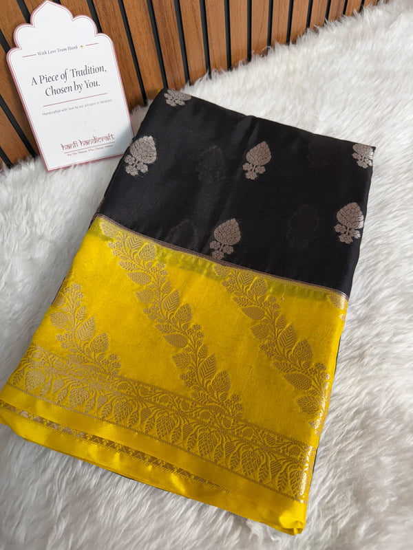 Black with Yellow Gold Rangika Banarasi Butter Silk Saree