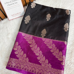 Black with Royal Magenta Rangika Banarasi Butter Silk Saree