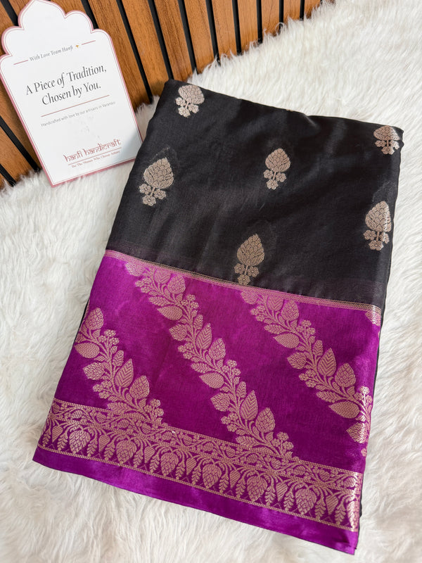 Black with Royal Magenta Rangika Banarasi Butter Silk Saree