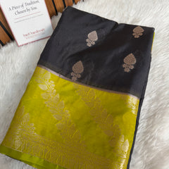 Black with Lime Lemon Rangika Banarasi Butter Silk Saree