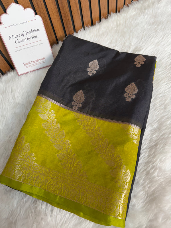 Black with Lime Lemon Rangika Banarasi Butter Silk Saree