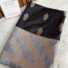 Black with Silver Grey Rangika Banarasi Butter Silk Saree